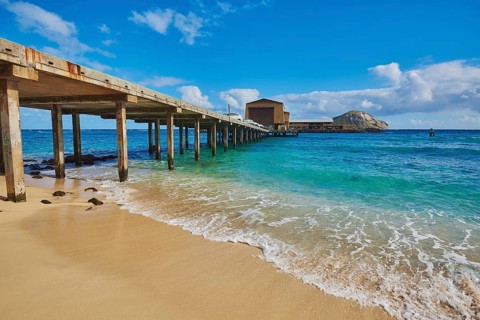 Landscape of the Makai Research Pier, Kaupo Beach Park, Hawaiian Island Oahu, O?ahu, Hawaii, Aloha