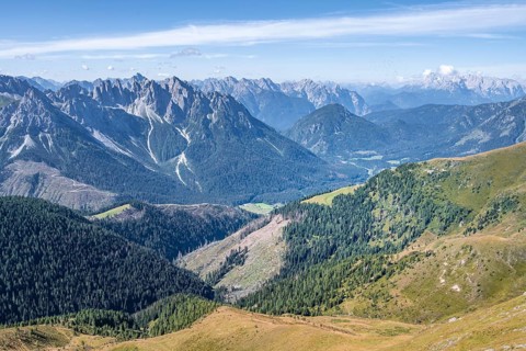 View from the Carnic main ridge to the Sesto Dolomites with the Three Peaks, Carnic Alps,