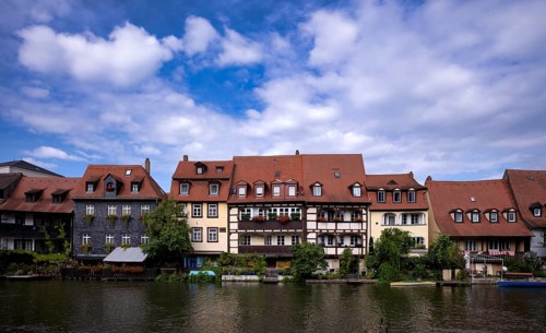 Row of houses Little Venice on the banks of the Regnitz, Bamberg, Upper Franconia, Bavaria,