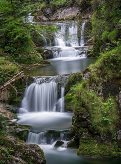 Long exposure, small waterfall in the surroundings of Bad Tölz, Bavaria, Germany, Europe