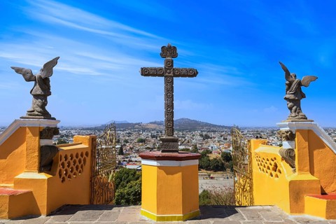 Mexico, Cholula, Our lady of Remedies catholic church built on top of pyramid in Puebla state,