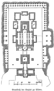 Floor plan of the Keylas at Ellora, Ellora Caves, Maharashtra, near Mumbai, scale, drawing,