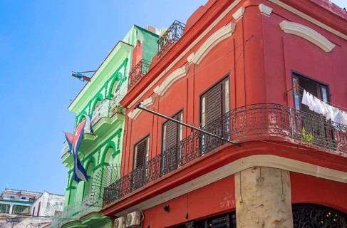 Scenic colorful Old Havana streets in historic city center (Havana Vieja) near Paseo El Prado and