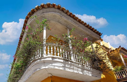 Famous colonial Cartagena Walled City, Cuidad Amurrallada, and its colorful buildings in historic