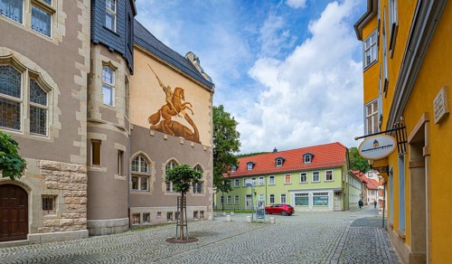 Neumarkt and local court in Rudolstadt, Thuringia, Germany, Europe