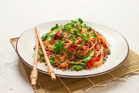 Funchosa, Korean salad, with vegetables, homemade, no people