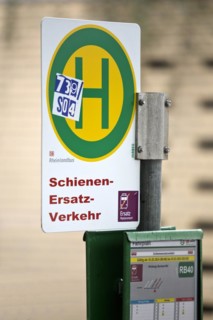 Bus stop sign for rail replacement traffic at the bus station next to the main railway station,