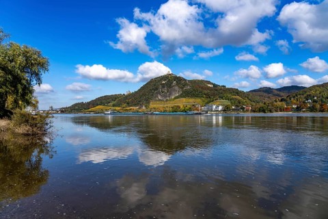 Drachenfels, a mountain in the Siebengebirge on the Rhine between Bad Honnef and Königswinter, with