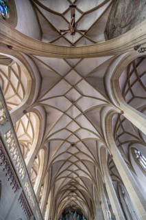 Cross vault of the late Gothic St John's Church, Kitzingen, Lower Franconia, Bavaria, Germany,