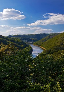 Elevated view of the Our valley and the river Our, Vianden, Our National Park, Ardennes, Islek,