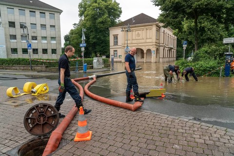 Flood on the Ruhr, after long heavy rainfall the river left its bed and flooded the countryside and