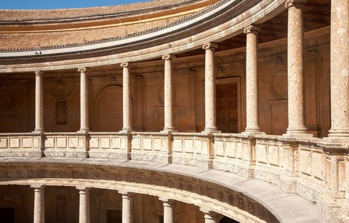 Courtyard inside the Palacio de Carlos V, Palace of Charles V, Alhambra complex, Granada, Spain,