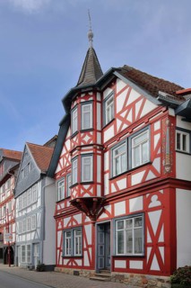 Historic half-timbered house with oriel and turret built in the 17th century, Griedeler Straße,