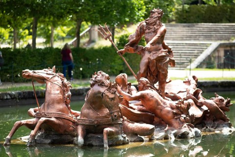 Water feature in the garden of the Palacio La Granja de San Ildefonso or summer palace, province of
