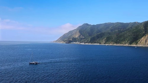 Avalon City on Santa Catalina Island. Scenic seascape and mountains