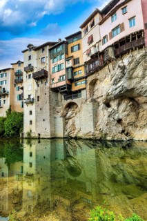 Pont en Royans. Houses hanging above river La Bourne. Isère. Auvergne-Rhone-Alpes. Vercors regional