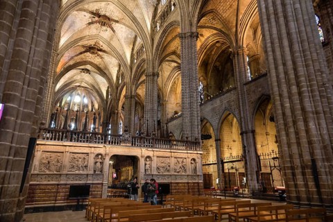 Main choir, nave, Cathedral, Catedral de la Santa Creu i Santa Eulalia, Barcelona, Catalonia,