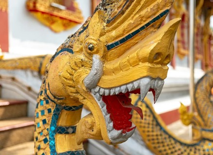 Naga deities at Wat Nong Sikhounmuang, Luang Prabang, Laos, Asia