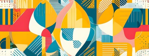 Abstract Easter egg design with geometric patterns, bold colors, and a mix of textures, creating a