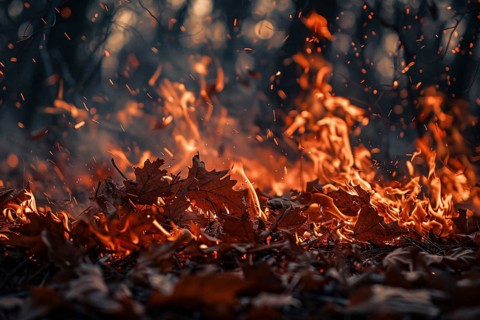 Close up of fire burning in forest. Generative Ai, AI generated