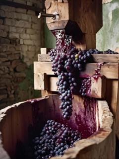 Grape cluster, vine, grape, cluster, close up, detail, traditional, wine press, AI generated