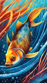 Illustration inspired by the fluid dynamics of a streamlined fish, AI generated