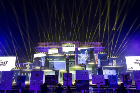 Light installation at the Brandenburg Tor to mark the 35th anniversary of the fall of the Berlin