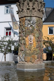 Detail of the Zinsfeld fountain, created in 1660, Holzmarkt, Kulmbach, Upper Franconia, Bavaria,
