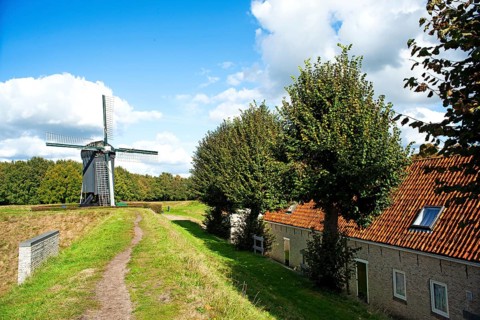 Circular route, ramparts, windmill, fortress, Bourtange, Netherlands
