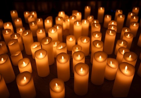 Sea of candles, many artificial, candles, candle flame, flame, electric, battery-operated, stand on
