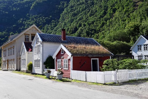 Wooden houses in Laerdal, Norway, Europe