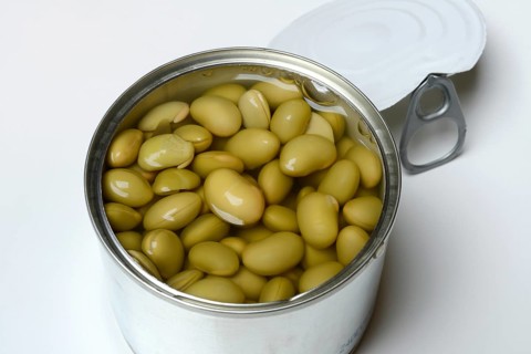 Edamame, unripe soya beans in tins, tinned