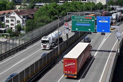 Motorway A3 direction Germany, Basel, Switzerland, Europe