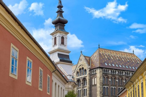 Hungary, old streets in historic city near Budapest Castle and Fisherman bastion on Castle Hill,