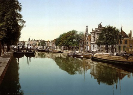 River Spaarne, Haarlem, Holland, ca 1895, Historic, digitally restored reproduction from a 19th