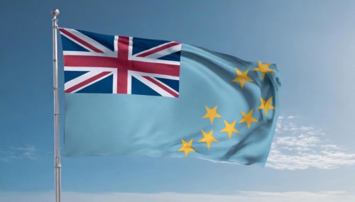 Flags, the national flag of Tuvalu flutters in the wind