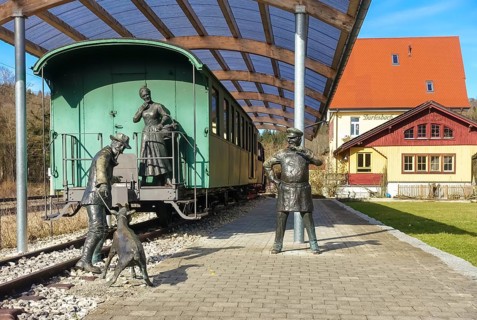 Durlesbach railway station, opened in 1849 and decommissioned in 1984, railway monument, railway