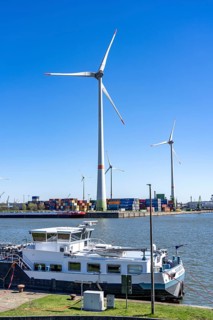 The port of Antwerp, on the Scheldt, is the second largest seaport in Europe, Wind turbines in the