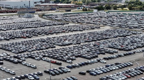 Volkswagen new cars standing in a car park at the Volkswagen plant, Wolfsburg, 29.09.2024. The