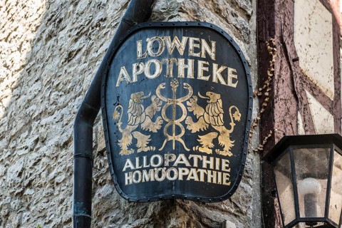 Sign of a pharmacy, allopathy, homeopathy, Schwäbisch Hall, Old Town, Hohenlohe, Franconia,