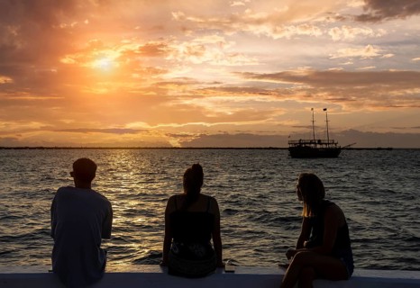 San Miguel de Cozumel, 10 October, 2021: Cozumel sea promenade and waterfront Malecon with statues,