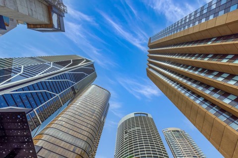 Australia scenic Sydney downtown skyline panorama and financial business center near Opera House