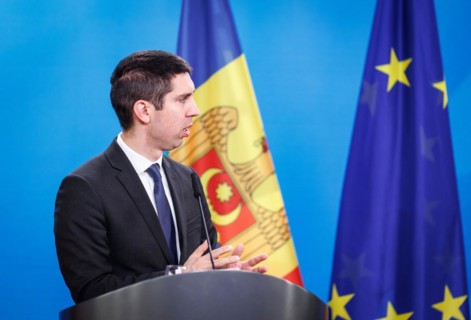 Mihai Popsoi, Foreign Minister of the Republic of Moldova, photographed during a joint press