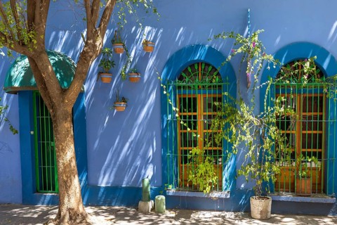 Mexico, Mazatlan, Colorful old city streets in historic city center near El Malecon promenade,