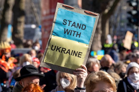 Peace demonstration against the war in Ukraine, instead of the Rose Monday parade in Cologne, with