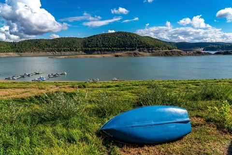 Lake Edersee, near Waldeck, the third largest reservoir in Germany, is currently at just under 13%
