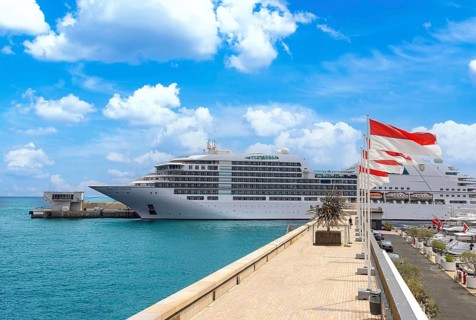 Monte Carlo, Monaco, France, 22 June, 2022: Luxury cruise ship heading to vacation from Monaco