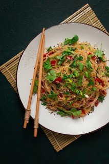 Funchosa, Korean salad, with vegetables, homemade, no people