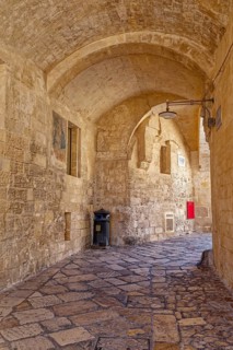 Paths and corridors in the tuff of the Sassi Barisano in the cave town of Matera. The cave