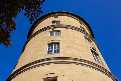Old Palace Stuttgart from Karlsplatz, round tower from below, former moated palace, princely